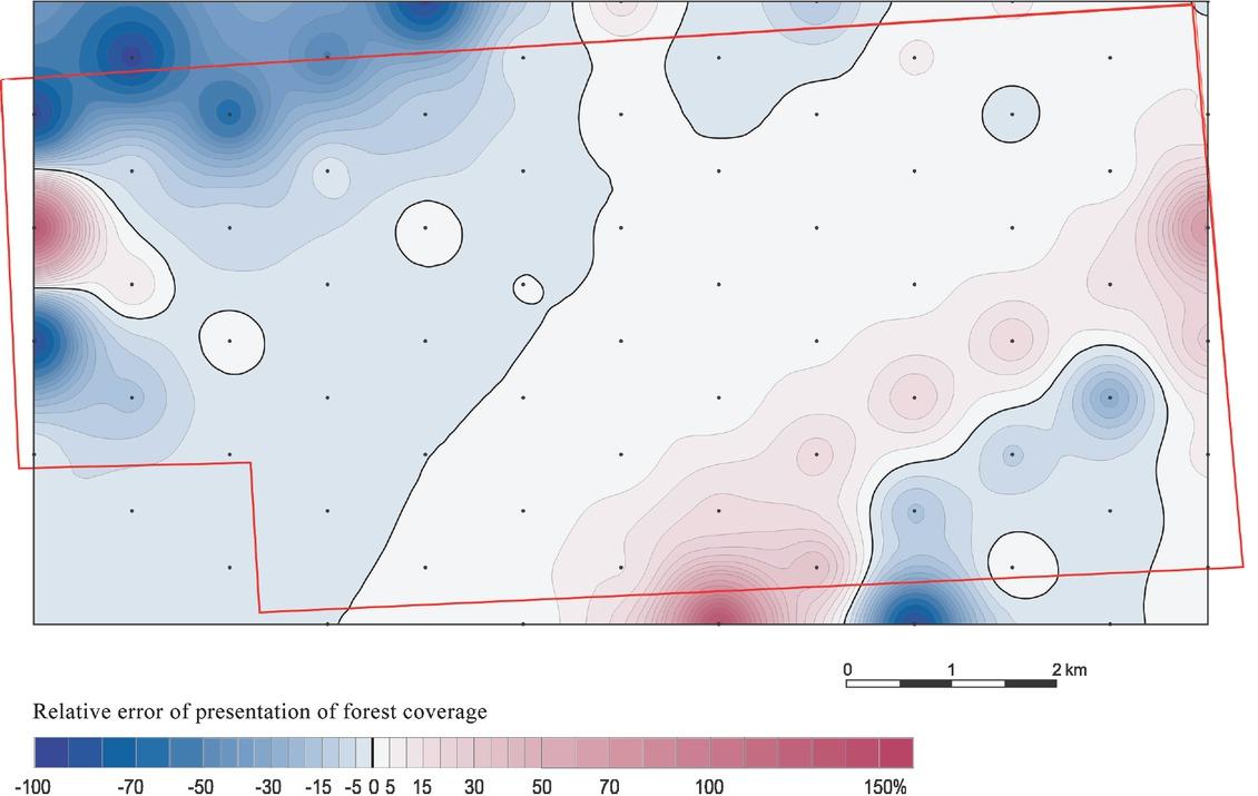 Test polygon A, relative errors for the 1:100 000 GUGIK 80 mapSource: Own work