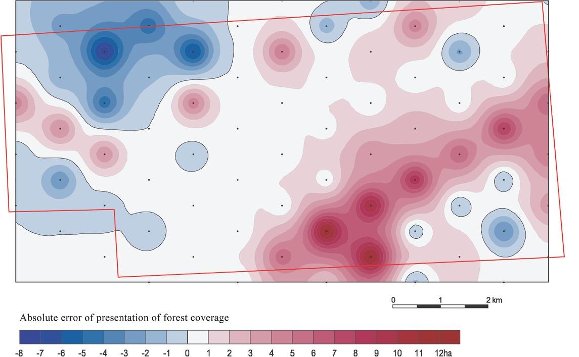 Test polygon A, absolute errors for the 1:100 000 GUGIK 80 mapSource: Own work