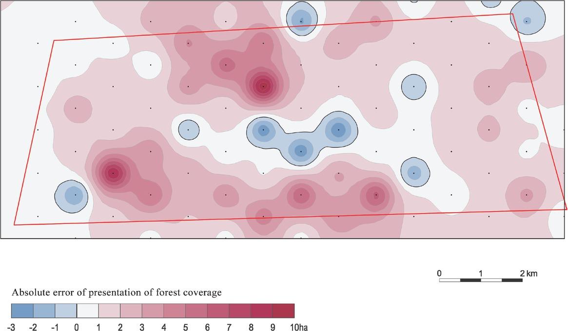 Test polygon B, absolute errors for the 1:50 000 GUGIK 65 mapSource: Own work