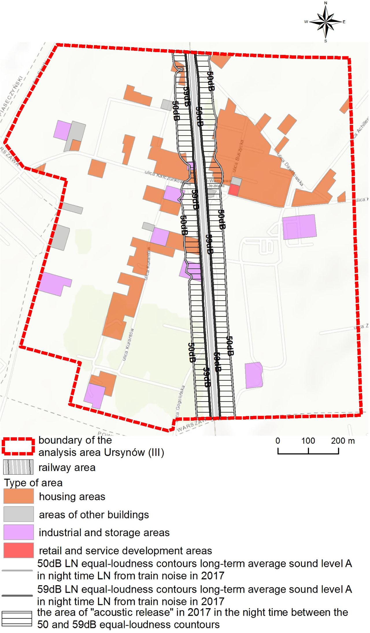 The area of “acoustic release” after changing the permissible sound levels in the night time in the area under analysis, Area III (Ursynów)Source: own elaboration