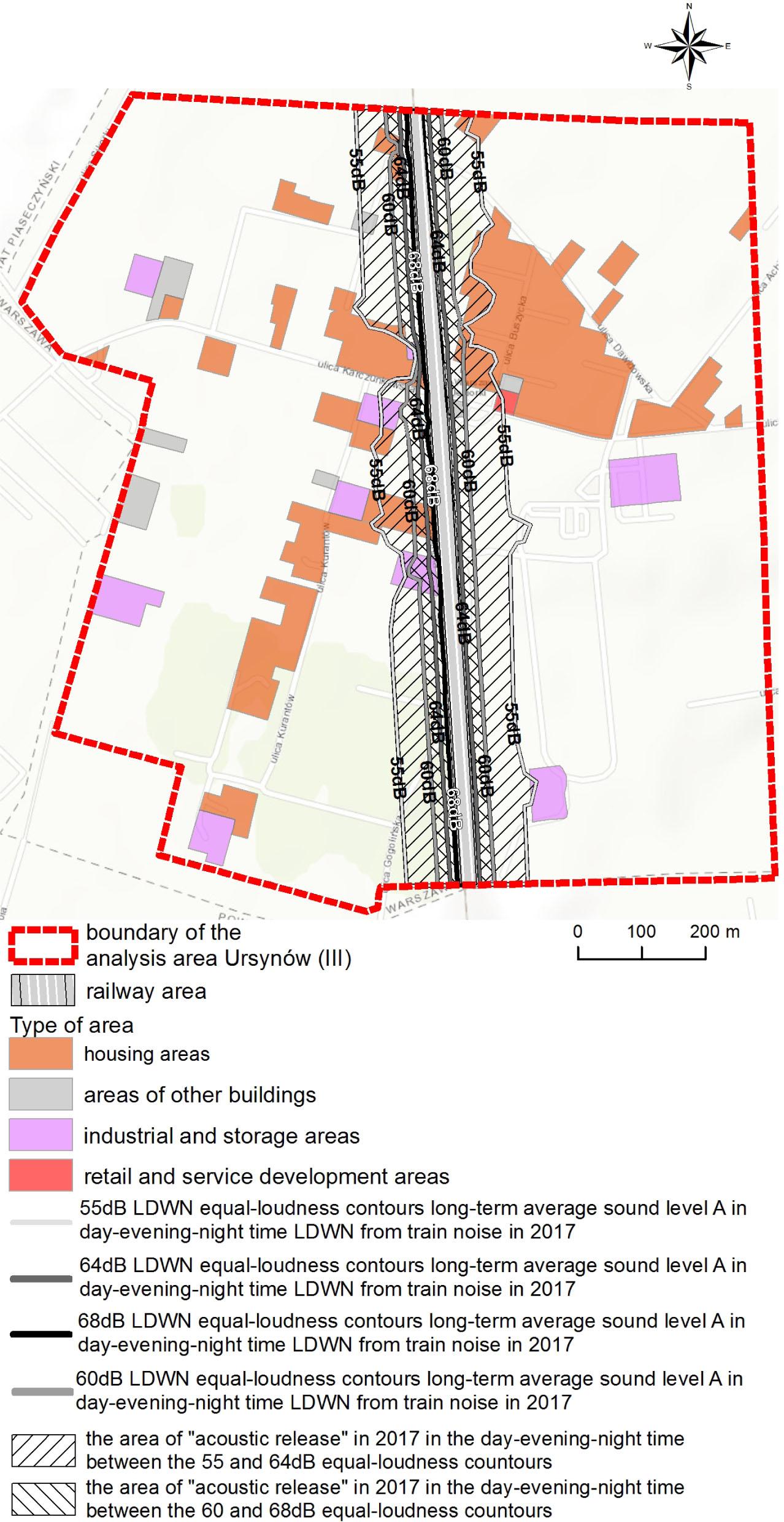 The area of “acoustic release” when changing the permissible sound levels in the day-evening-night time in the area under analysis, Area III (Ursynów)Source: own elaboration