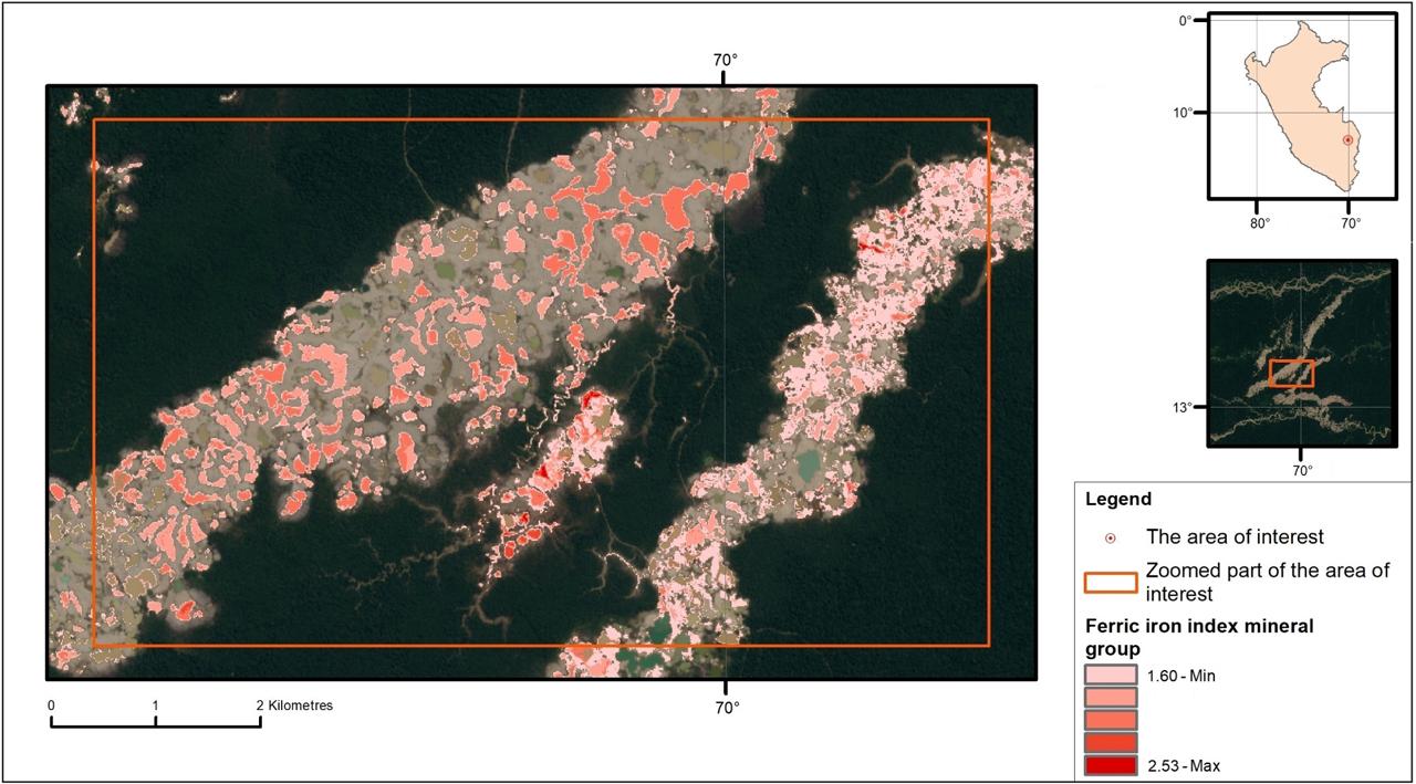 Zoomed part of the area of interest with ferric iron index mineral group (minor ferric iron) highlightedSource: Own elaboration