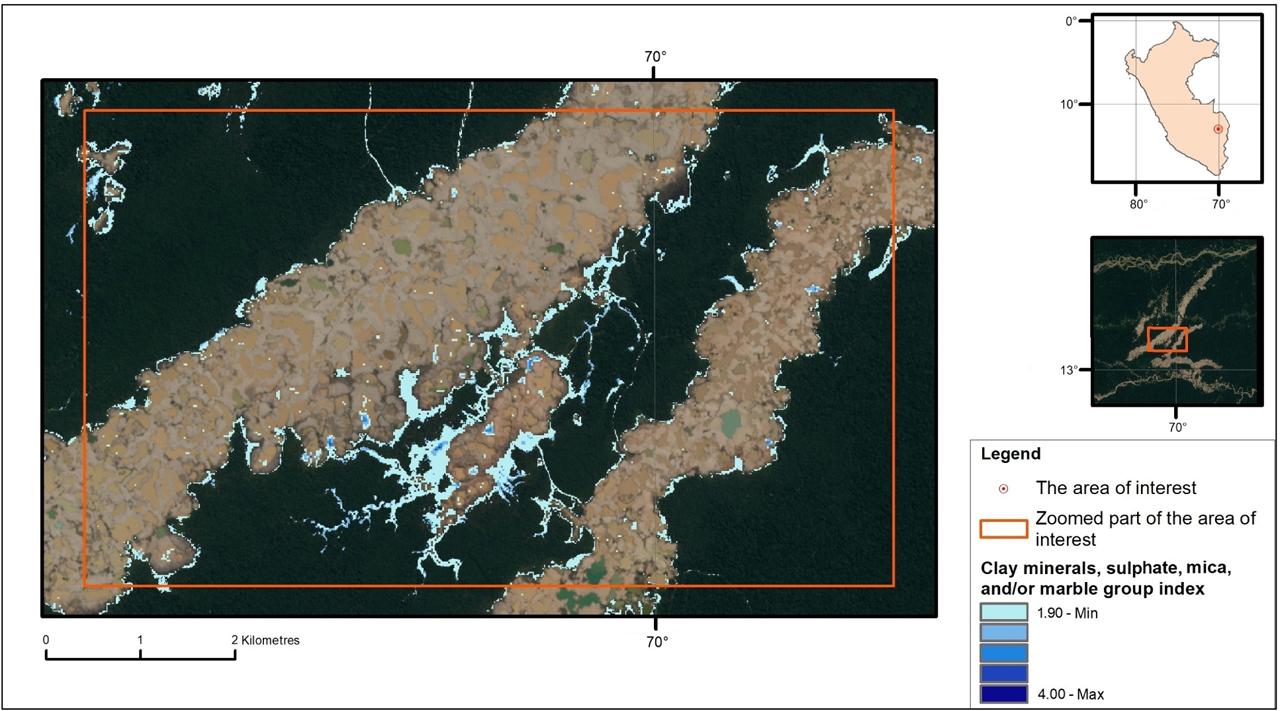 Zoomed part of the area of interest with clay-sulphate-mica-marble index mineral group (minor ferric iron) highlightedSource: Own elaboration