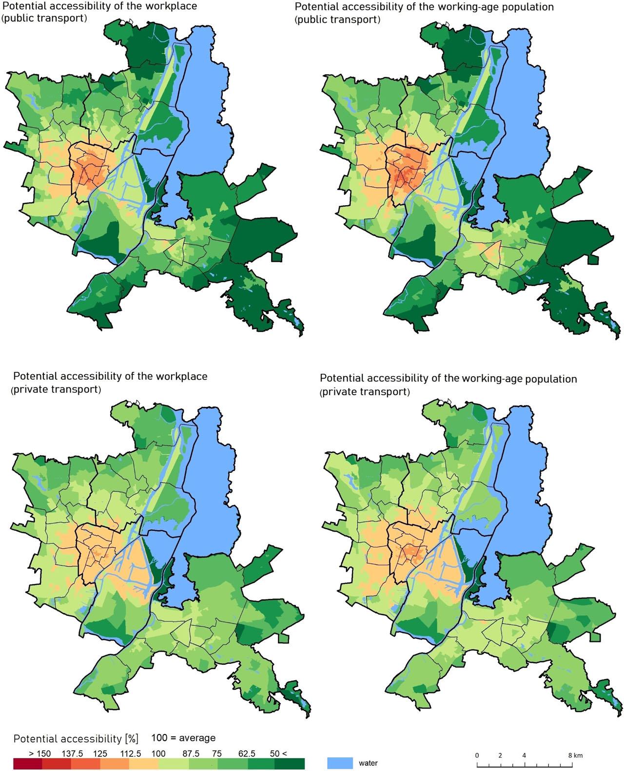 Potential accessibility of working-age population and jobs by public and private transportSource: own elaboration