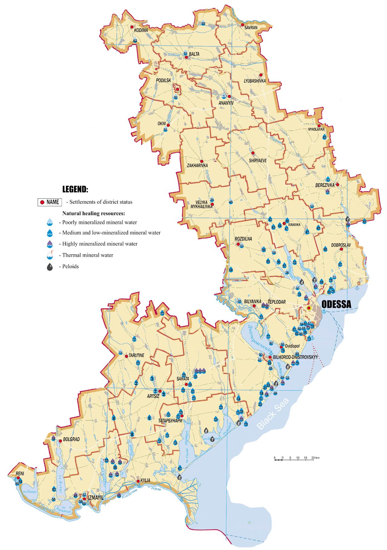 Layout of balneological resources of the Odessa regionSource: own elaboration
