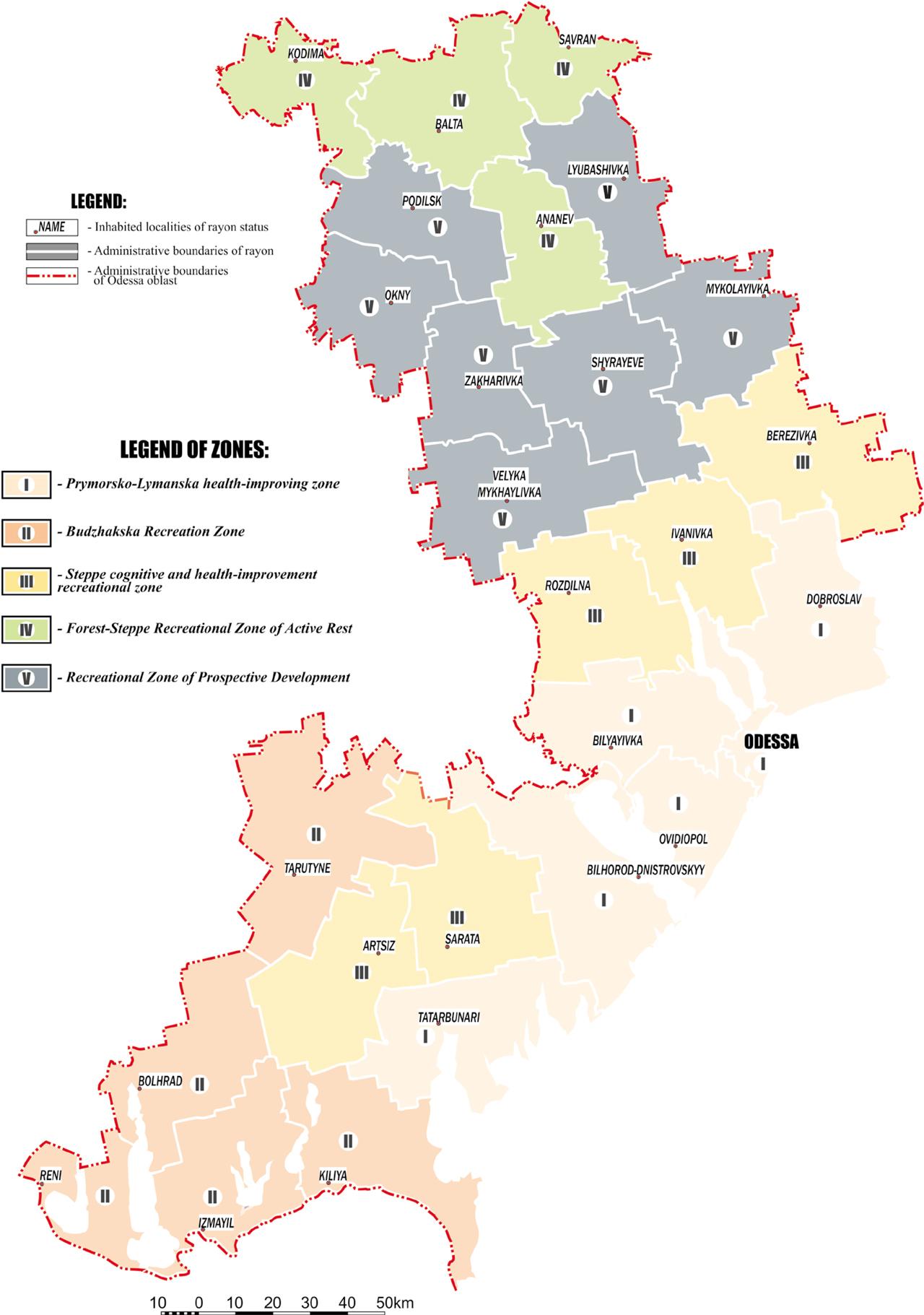 Recreational zoning scheme of the Odessa regionSource: own elaboration