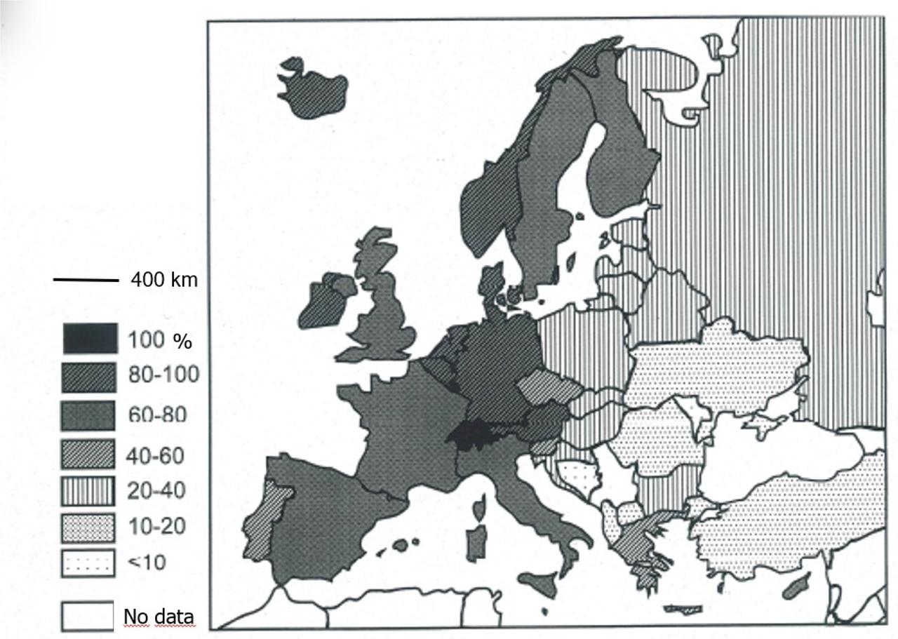 GDP per capita in 1997 relative to highest-ranking countries at the time (i.e. 100 = Luxemburg, Switzerland)Source: own elaboration after Good 1997