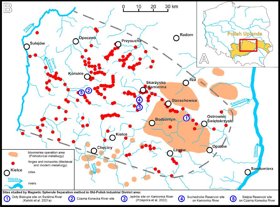 Study area (A) on Polish Uplands (according to Richling et al. 2021) and study sites location (B) within OPID area (according to Bielenin 1992; dashed line)
Source: after P. Przepióra & P. Kusztal