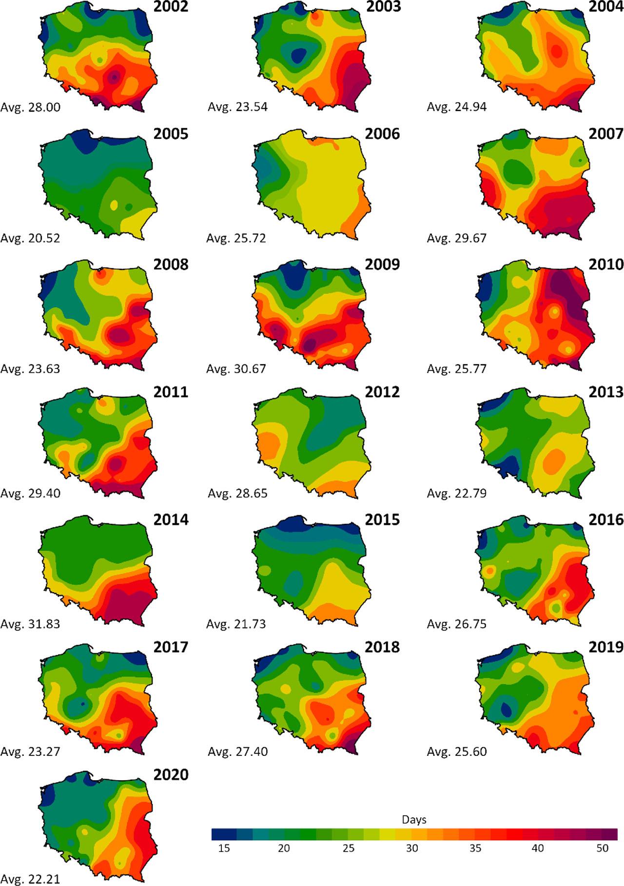 Annual number of TDs in Poland based on SYNOP data during the period 2002–2020Source: own study