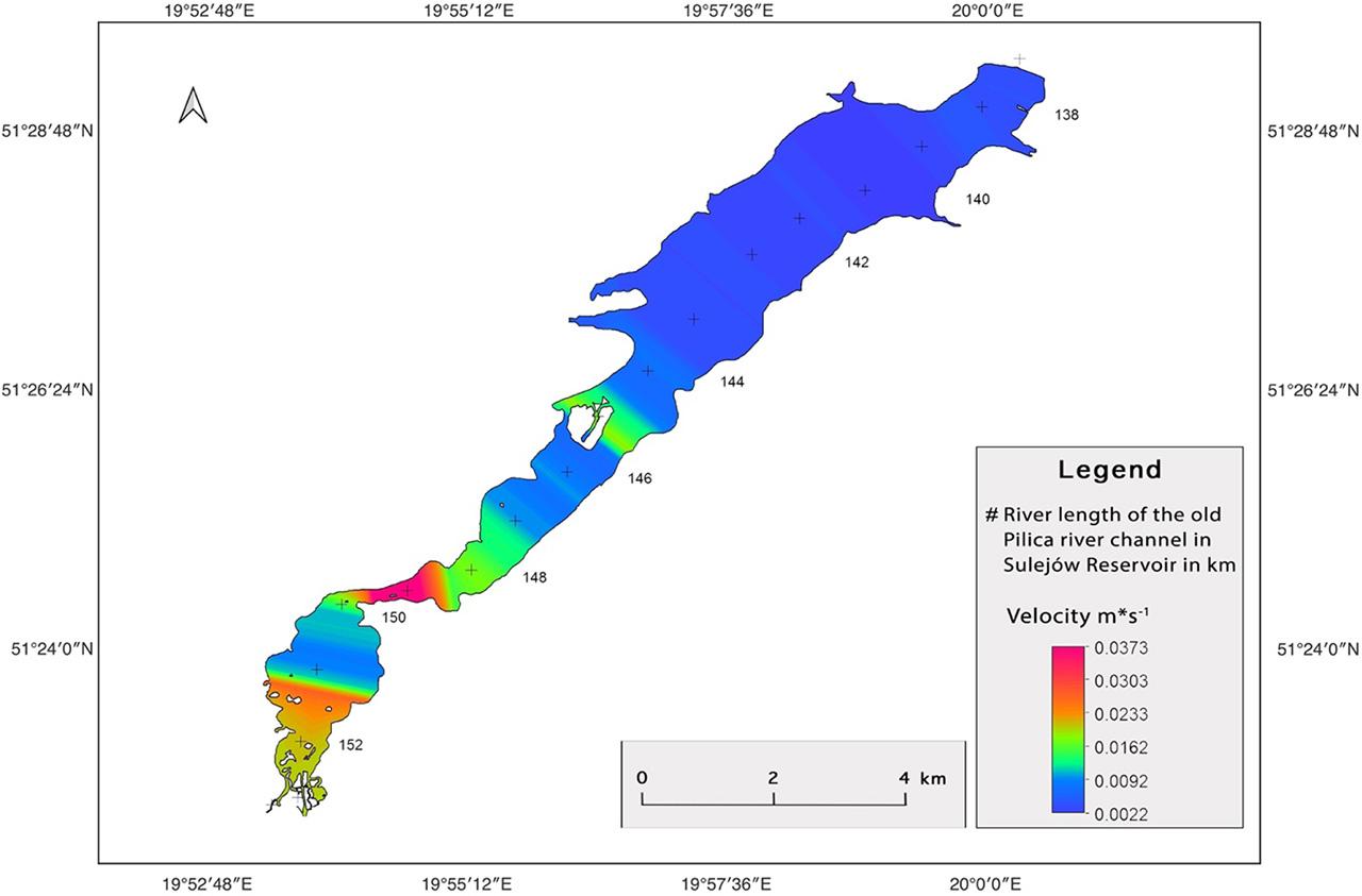 Average velocities at cross-sections of Sulejów ReservoirSource: own elaboration