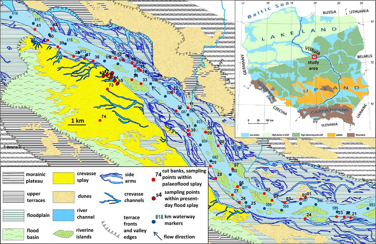 Geomorphological map of the study area and locator map with simplified landscape typology of Poland based on Kondracki & Richling 1994Source of the main map: own study adopted from Wierzbicki, Ostrowski & Falkowski 2020 and modified