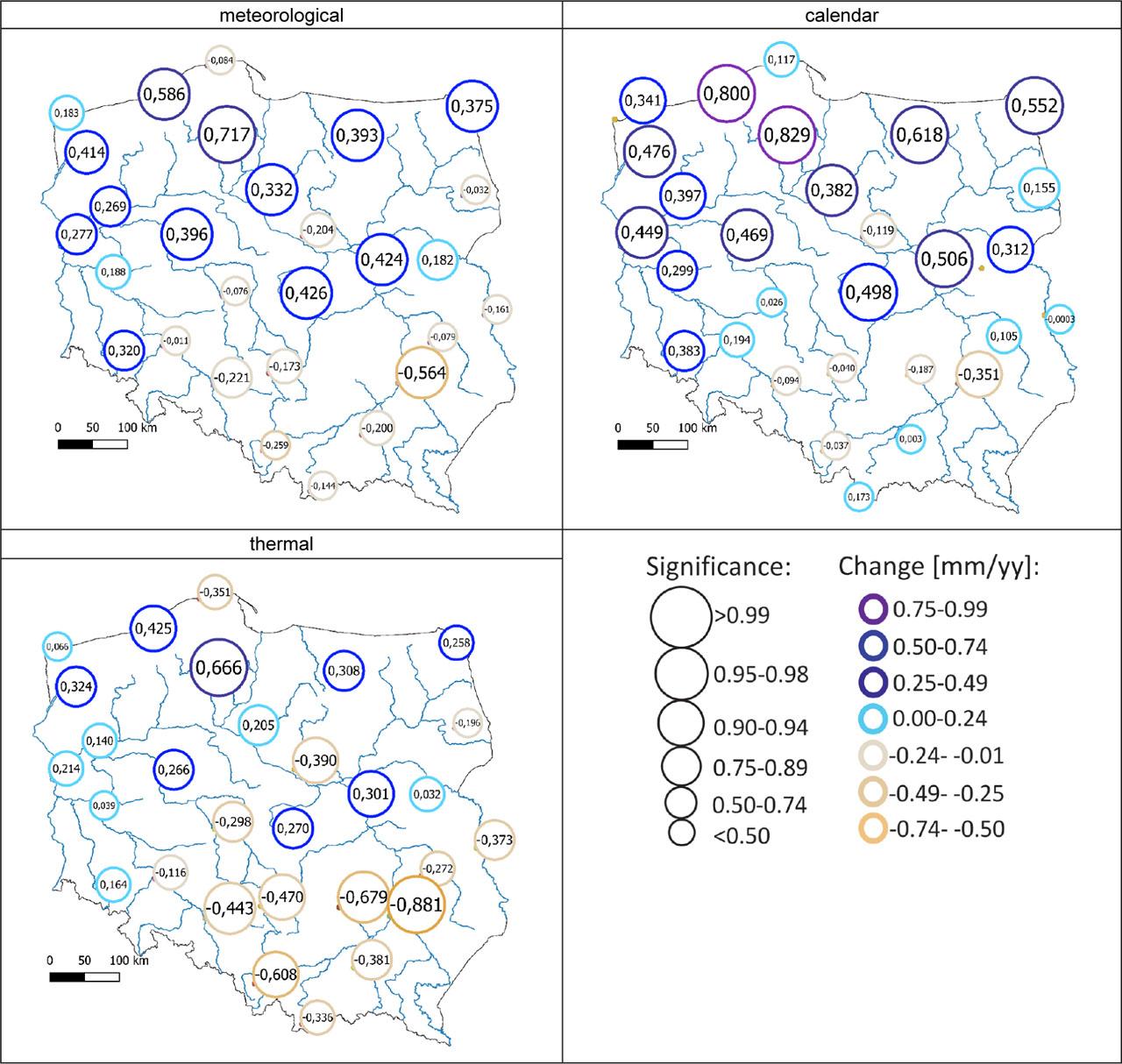 Precipitation change in winter (1952–2020)Source: own study