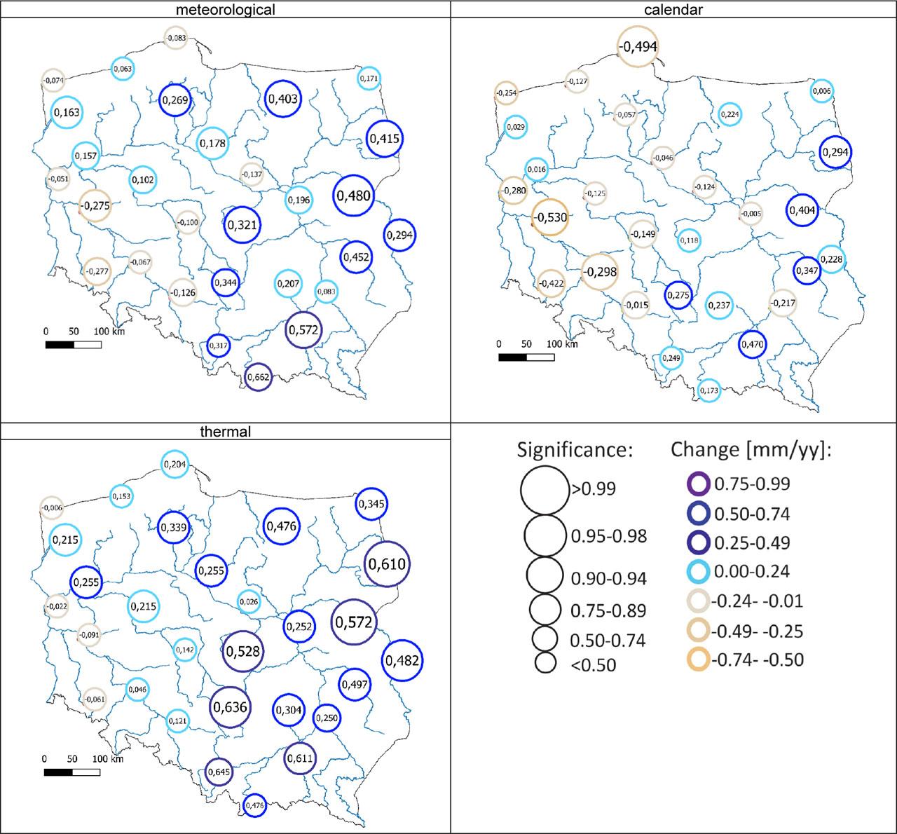 Precipitation change in spring (1951–2020)Source: own study