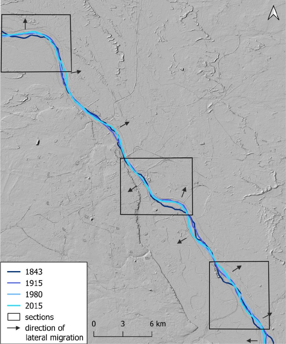 Vistula channel centerline changes over timeSource: own elaboration