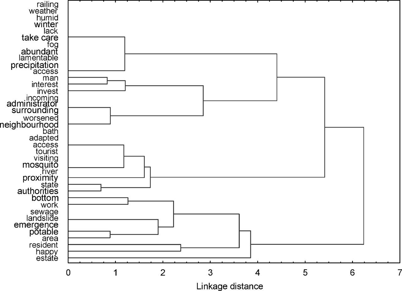 Dendrogram for relationships between words in the ‘NO’ response group