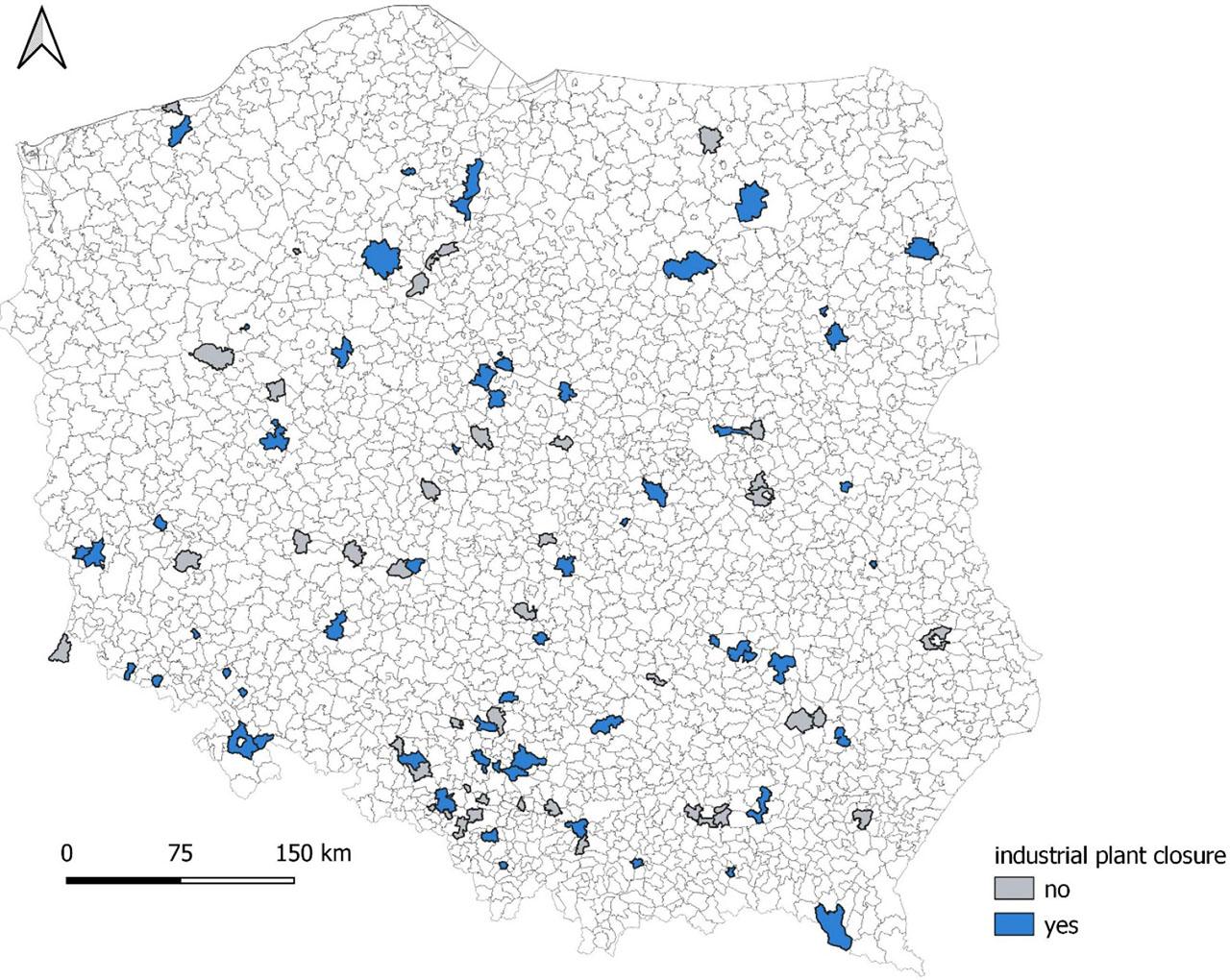 Municipalities that took part in the survey and their declaration on industrial plant closureSource: own elaboration based on survey results (N=101) and previous desk research (Karpiński et al. 2013, 2015; reports on ownership transformations from 1990–1998)