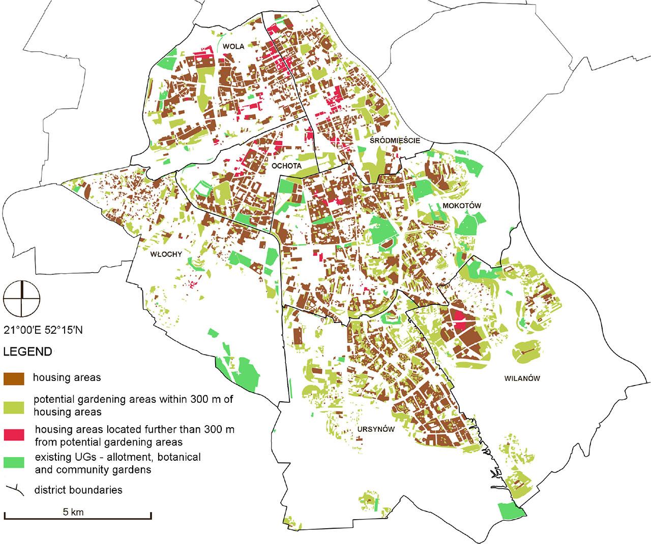 Analysis of the availability of land for gardening purposes for residents of the central and southern districts of WarsawSource: own elaboration