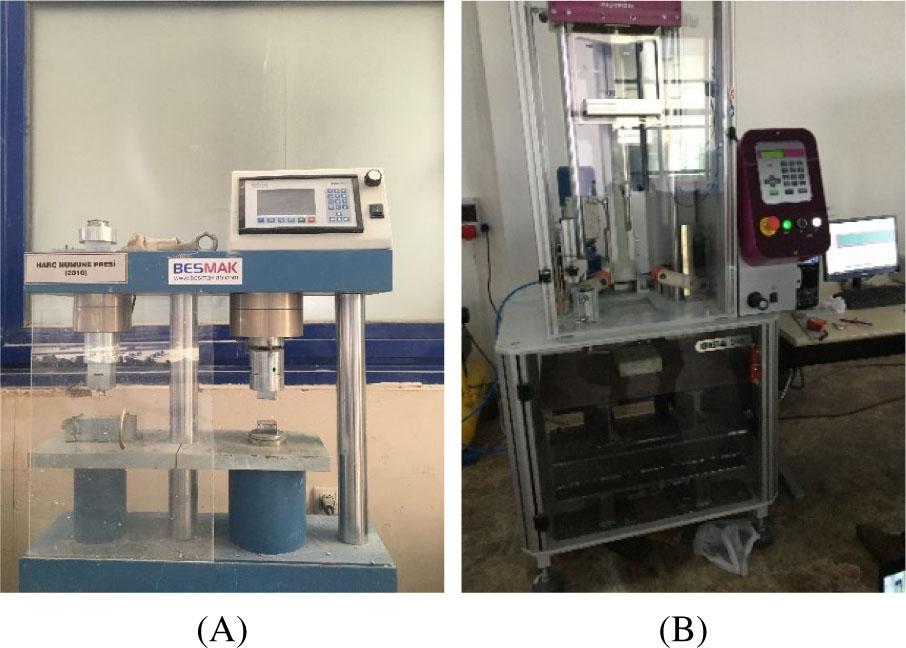 Test machine (A) compressive strength (B) low-velocity impact