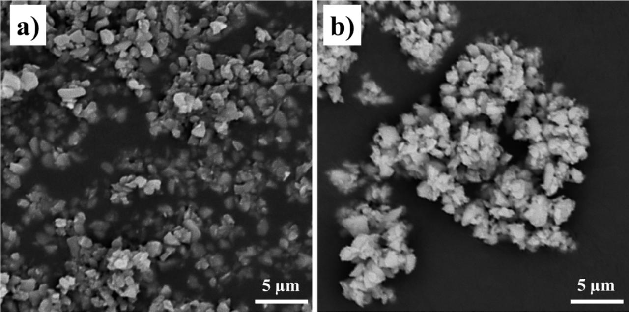 Morphology of the Al2O3 (a) and TiO2 (b) powders