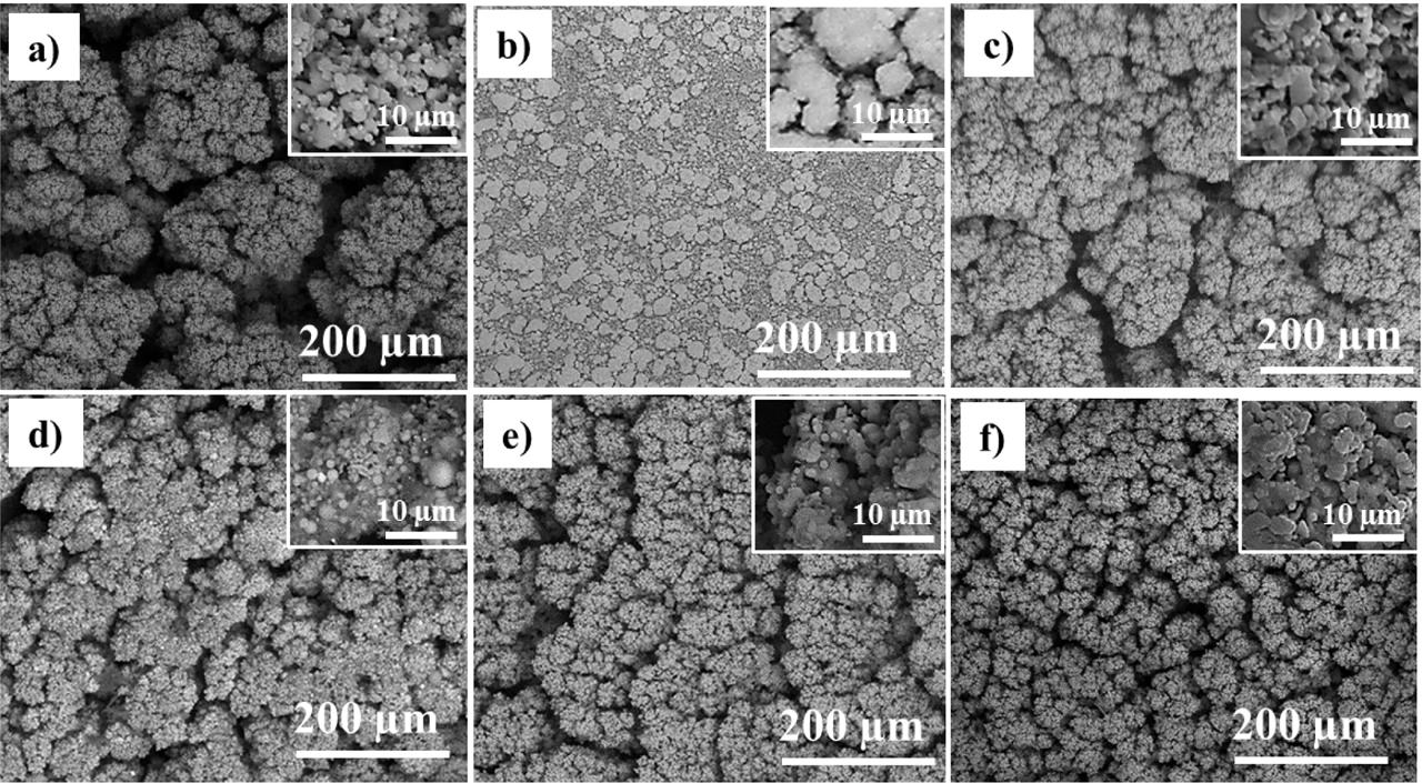Topography of the deposited coatings: AT3_i (a), AT3_di (b), AT13_i (c), AT13_di (d), AT40_i (e), AT40_di (f)