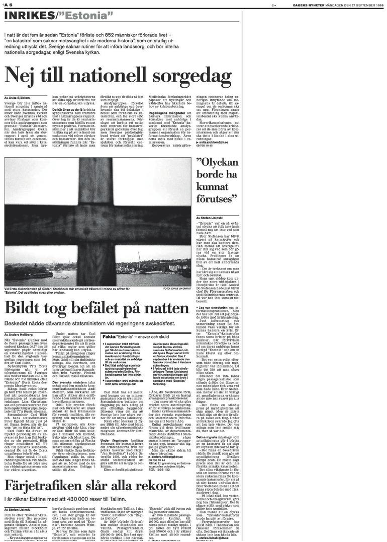Page section of Dagens Nyheter, 27 September 1999