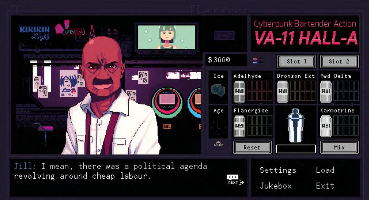 Virtual bartending in the futureComments: The screenshot shows a typical interaction screen between Jill and a customer.Source: VA-11 HALL-A (Sukeban Games, 2016)Comments: Sudden bills appear when Jill returns home for the day.Source: VA-11 HALL-A (Sukeban Games, 2016)