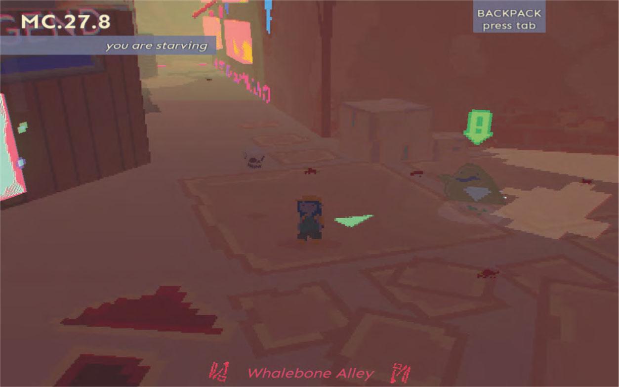 Precarity and janitorial workComments: The screenshot shows the janitor attempting to complete a quest while savings run low while the indicator in the left corner warns “you are starving”.Source: Diaries of a Spaceport Janitor (Sundae Month, 2016)Comments: An arrogant Smith dismisses the janitor for not being able to afford their wares and wasting their time.Source: Diaries of a Spaceport Janitor (Sundae Month, 2016)