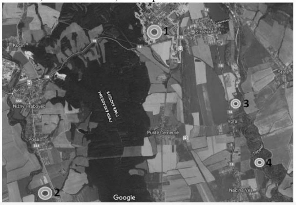 Positions of current main sources of environmental load of PCBs in Eastern Slovakia.