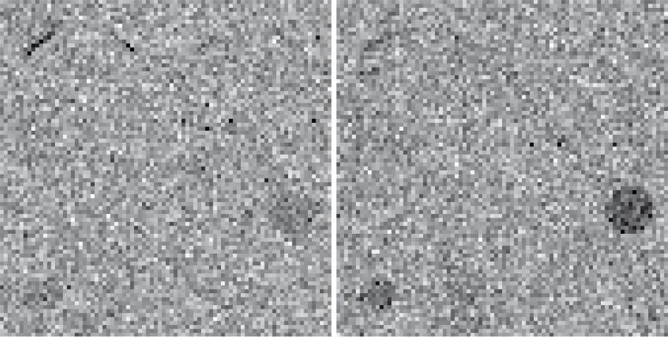Images produced with 59.5 keV photons (left) and 26.3 keV photons (right) using 1 mm openings.