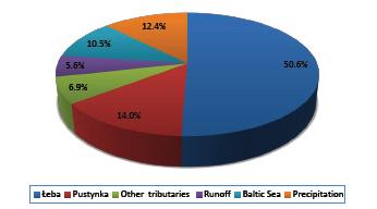 Percentage contribution of selected sources of the total nitrogen load supplied to Lake Łebsko in 2009