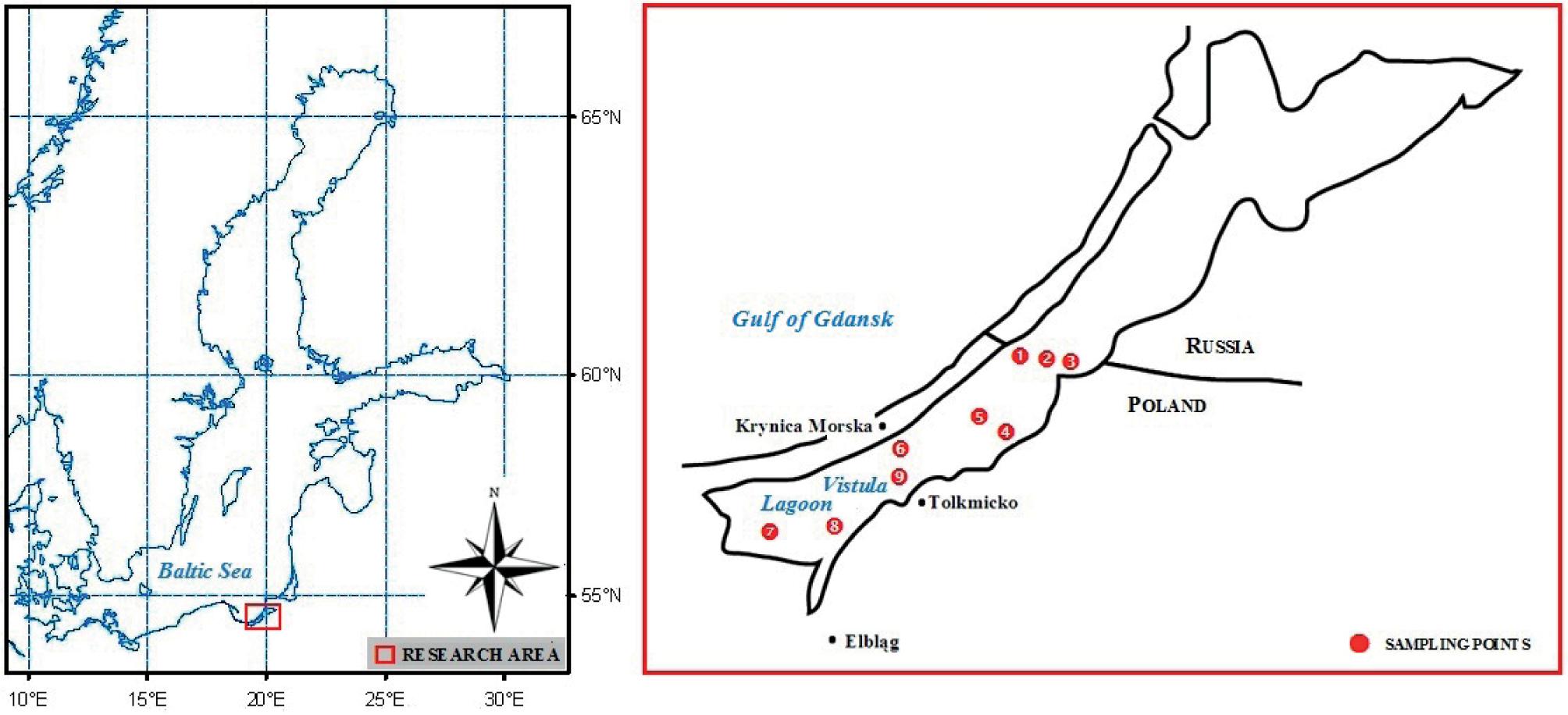 Location of the sampling sites in the Vistula Lagoon