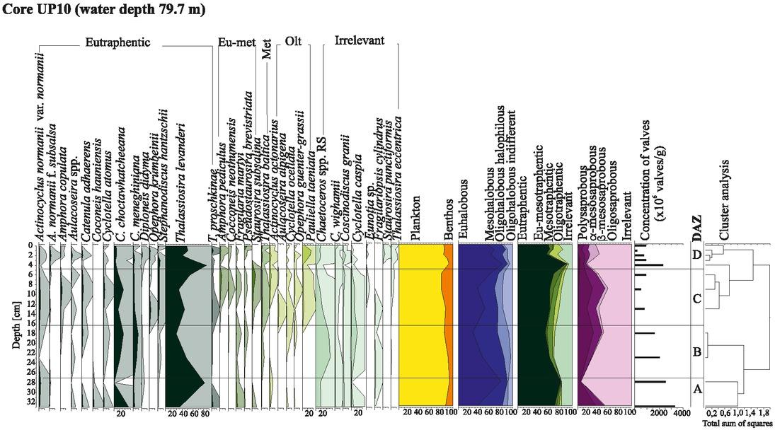 Diatom record of core UP10, for explanations see Table 2