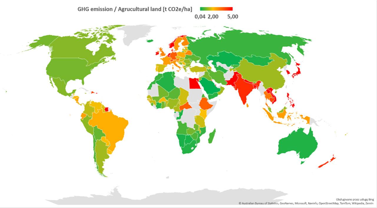 GHG emission levels per 1 ha of agricultural landSource: Own study, based on FAOSTAT data
