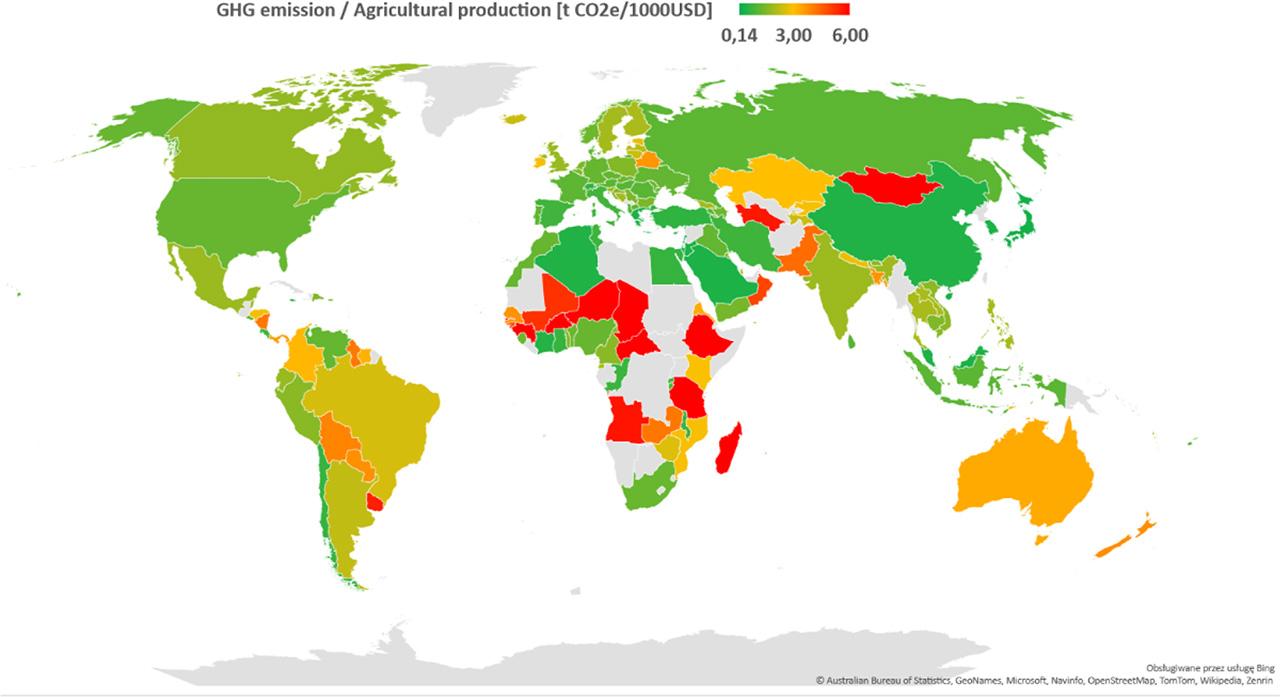 GHG emission levels per unit of agricultural productionSource: Own study, based on FAOSTAT data