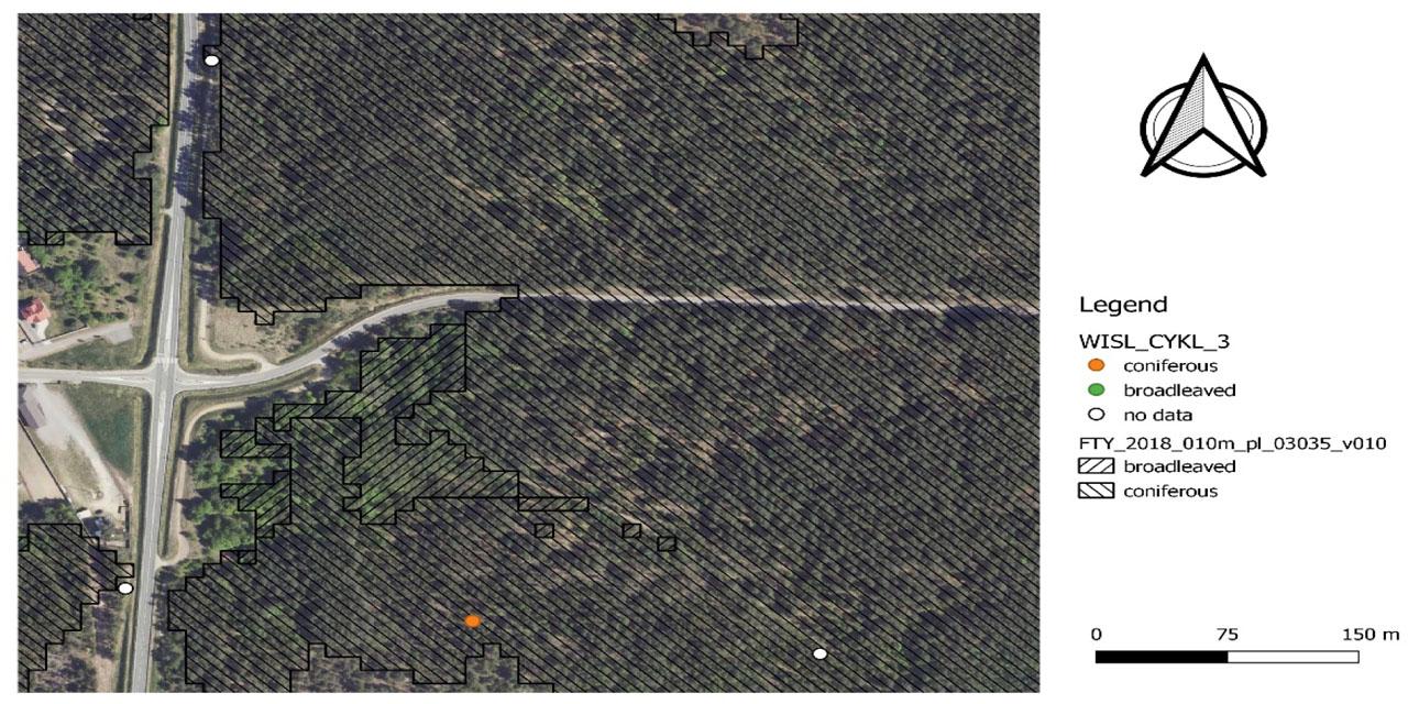 Overview of intersecting NFI plots and HRL FTY imaginary (example 3)