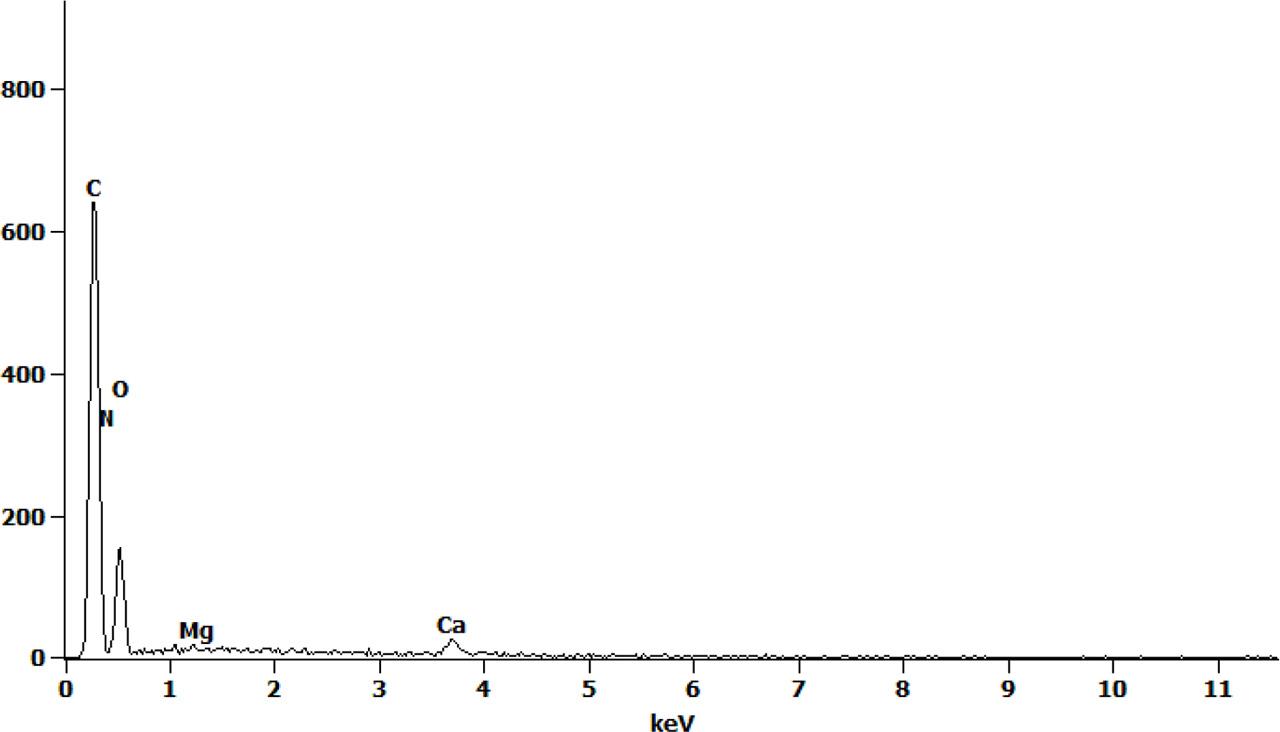 EDS spectrum of flax shive waste biomass