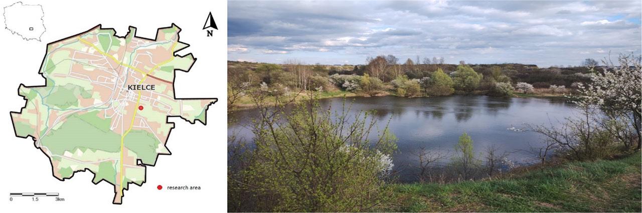 Research area – localisation in the city (based on geoportal.pl) and general view (photo by Z. Śliwa)