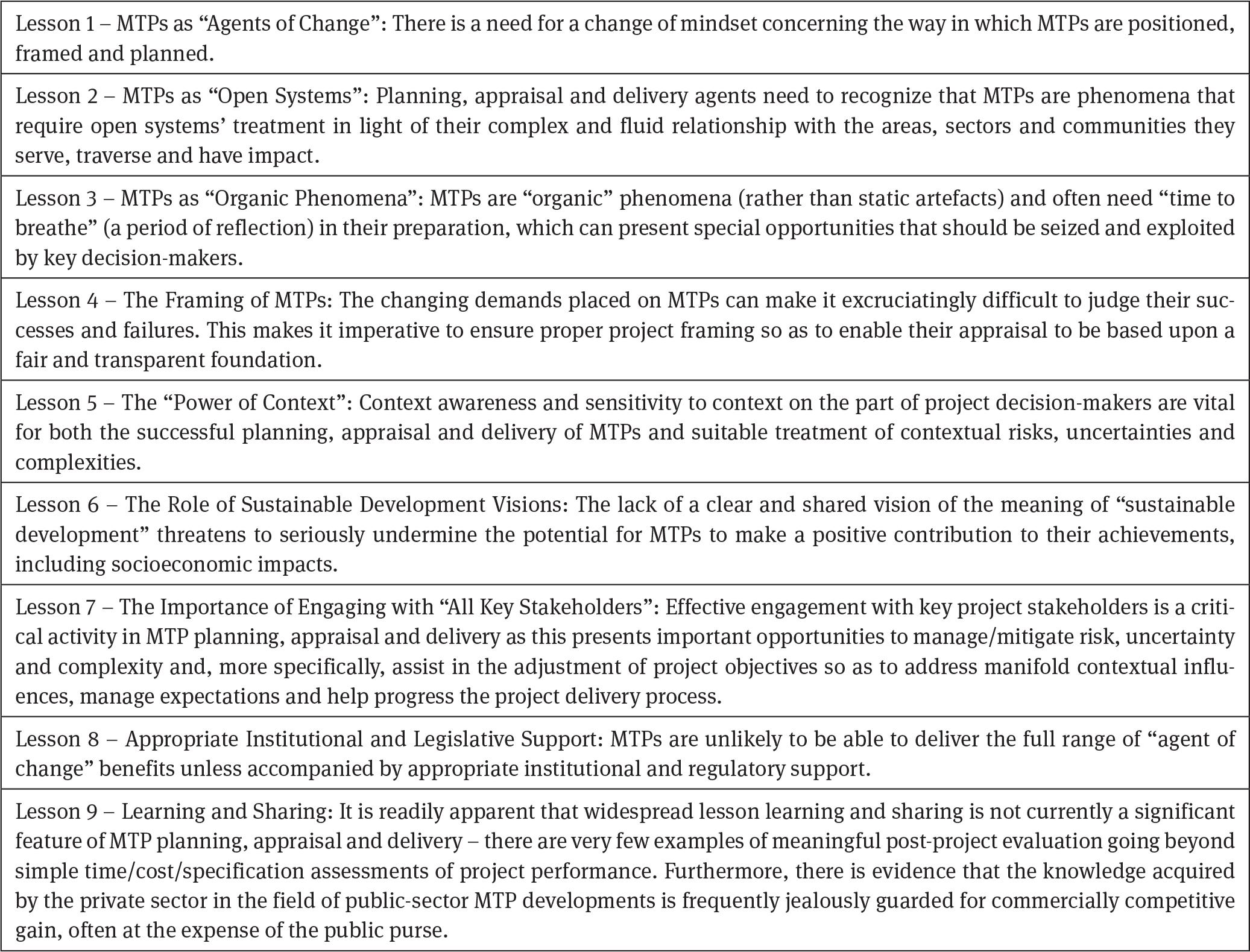 OMEGA 2 nine clusters of lessons of relevance to PLMCA application to PPPs. Source: Adapted from OMEGA Centre (2012)