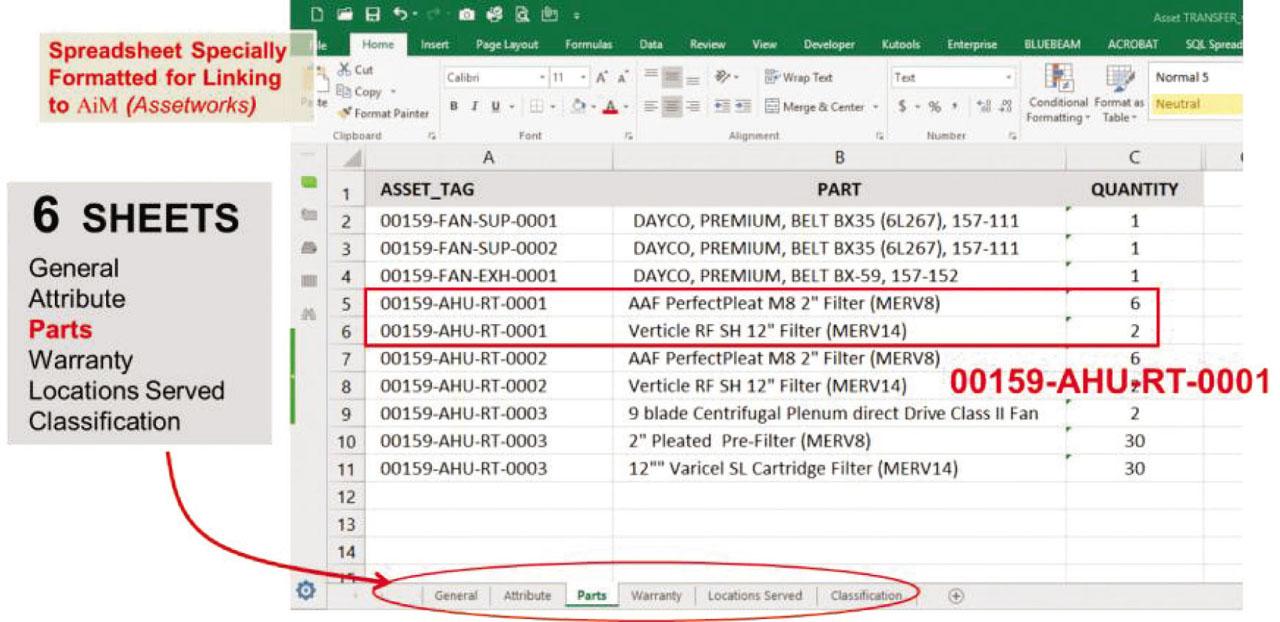 Example of the “Parts” tab.