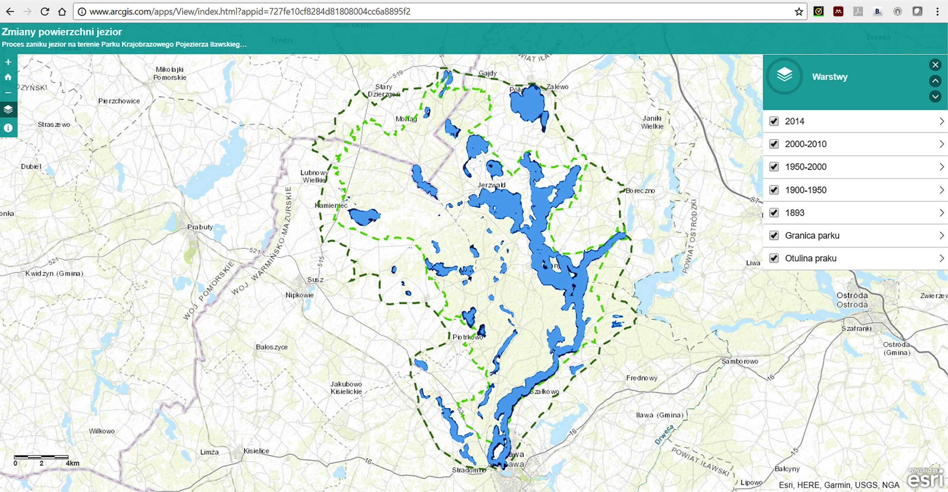 Interactive map interface on the server of ArcGIS Online.