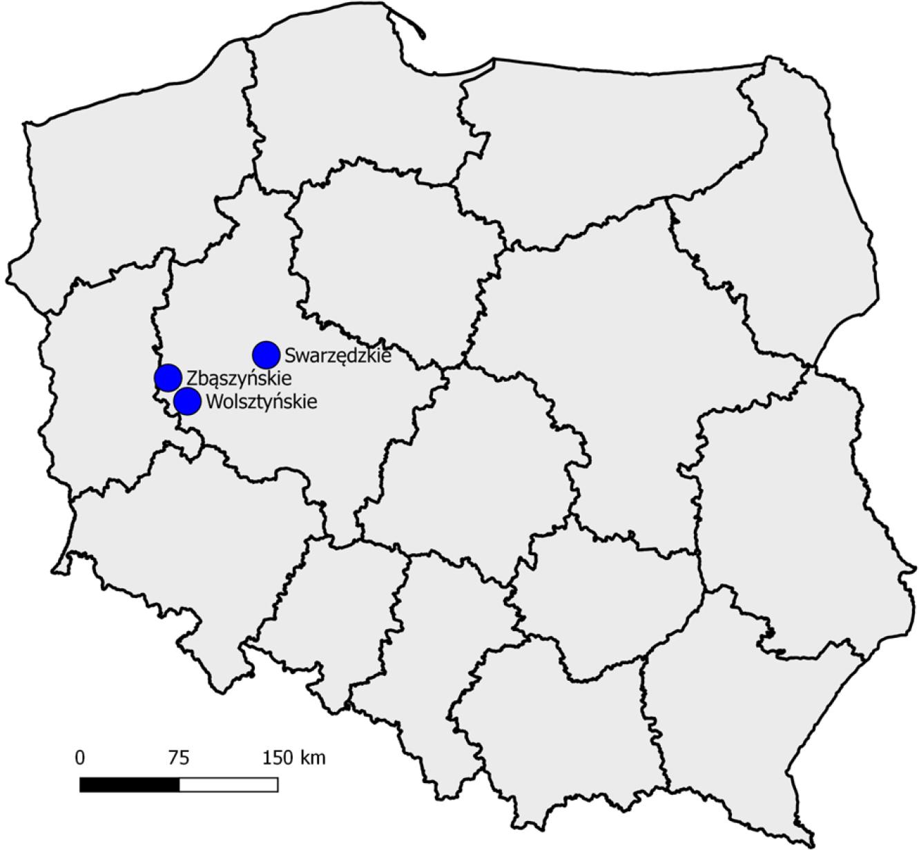 Location of the lakes investigated on the background of the administrative division of Poland.