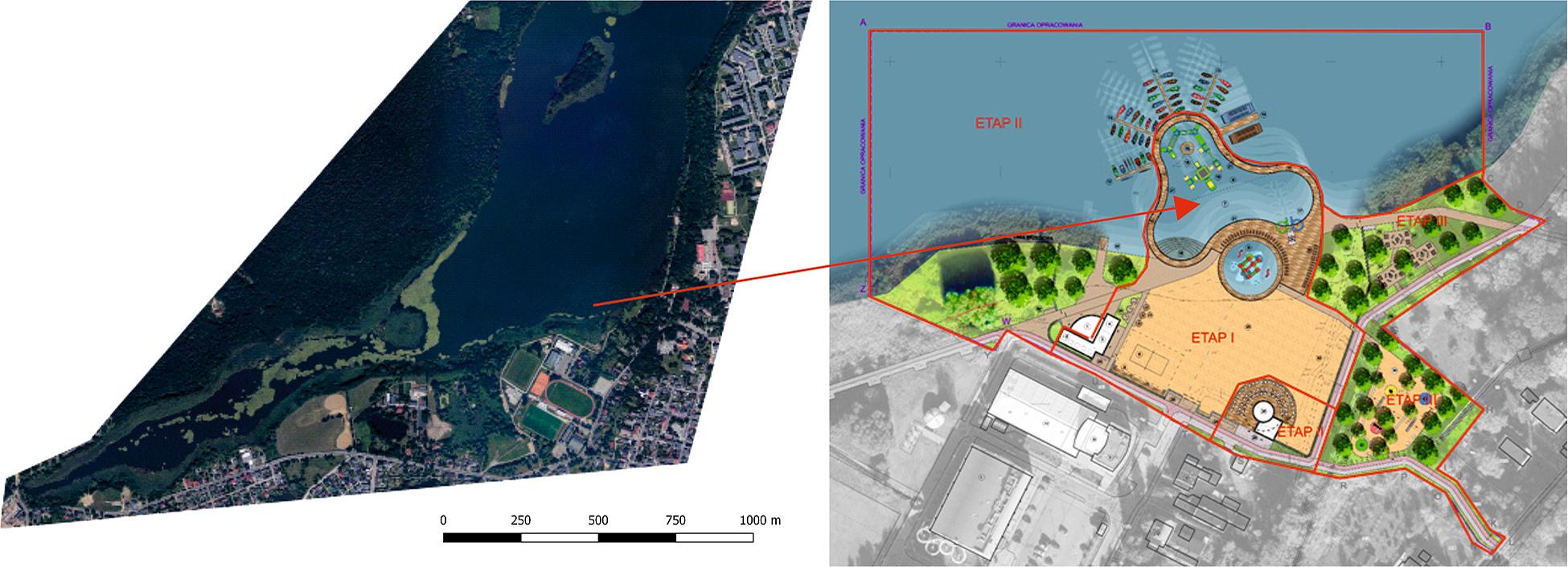 Ortophotomap of the Lake Swarzędzkie presenting the current state of reservoir management (prepared by M. Wyczałek) and as an auxiliary map for design purposes (prepared by M. Szapiel).
