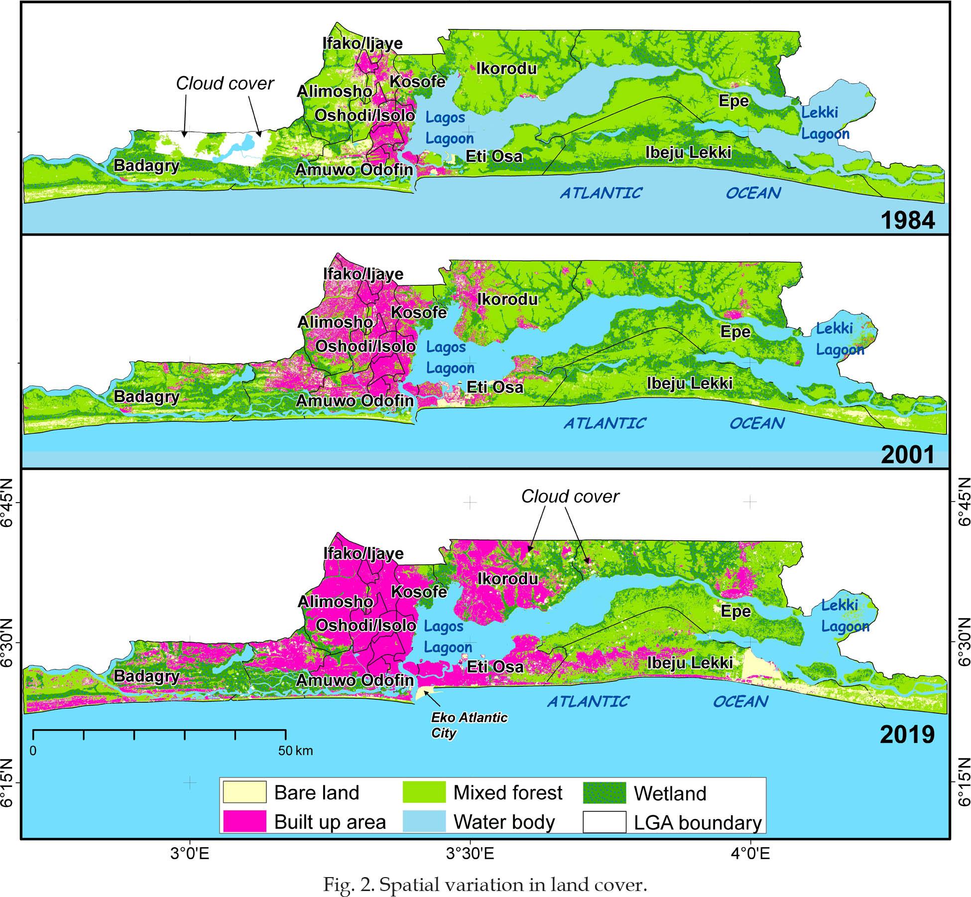 Spatial variation in land cover.