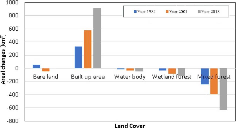 Changes in land cover during 1984–2019.