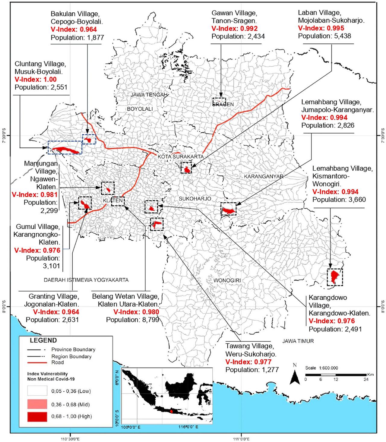 The high vulnerability villages in Greater Surakarta.