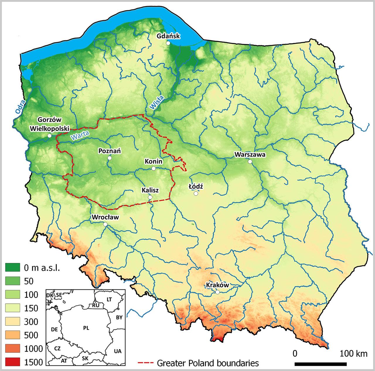 Geographical position of the Greater Poland region in Poland.