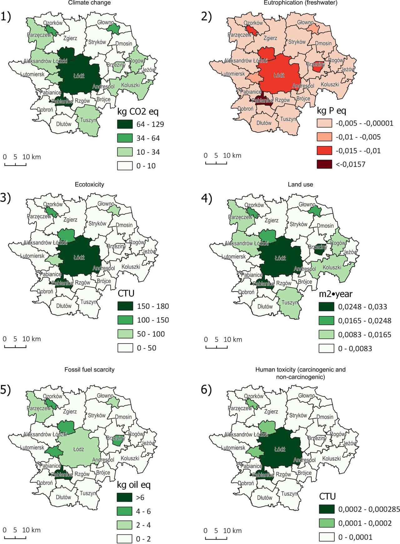 Environmental analysis – spatial distribution of environmental impact categories within ŁOM.ŁOM – Łódzki Obszar MetropolitalnySource: authors’ own elaboration.