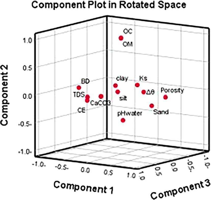 PCA of the physicochemical soil parameters of Beni Moussa irrigated perimeter. PCA, principal component analysis.