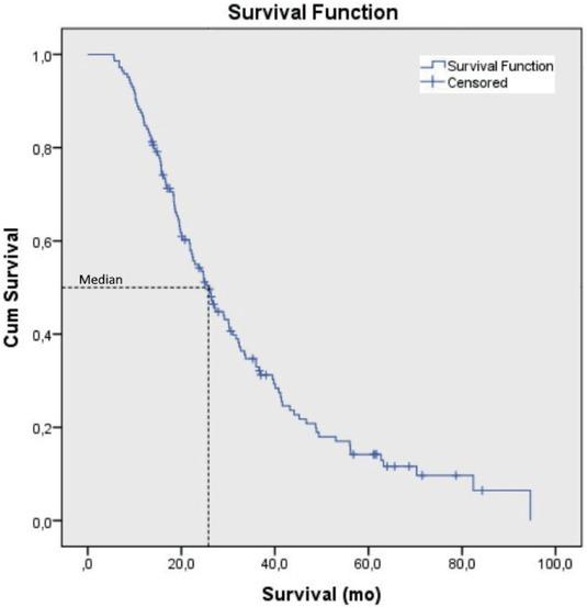 Kaplan-Meier curve of overall survival (entire study population).