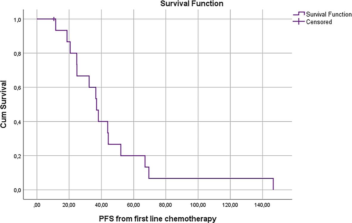 Progression-free survival (PFS) of patients with prior systemic chemotherapy from the beginning of systemic treatment.